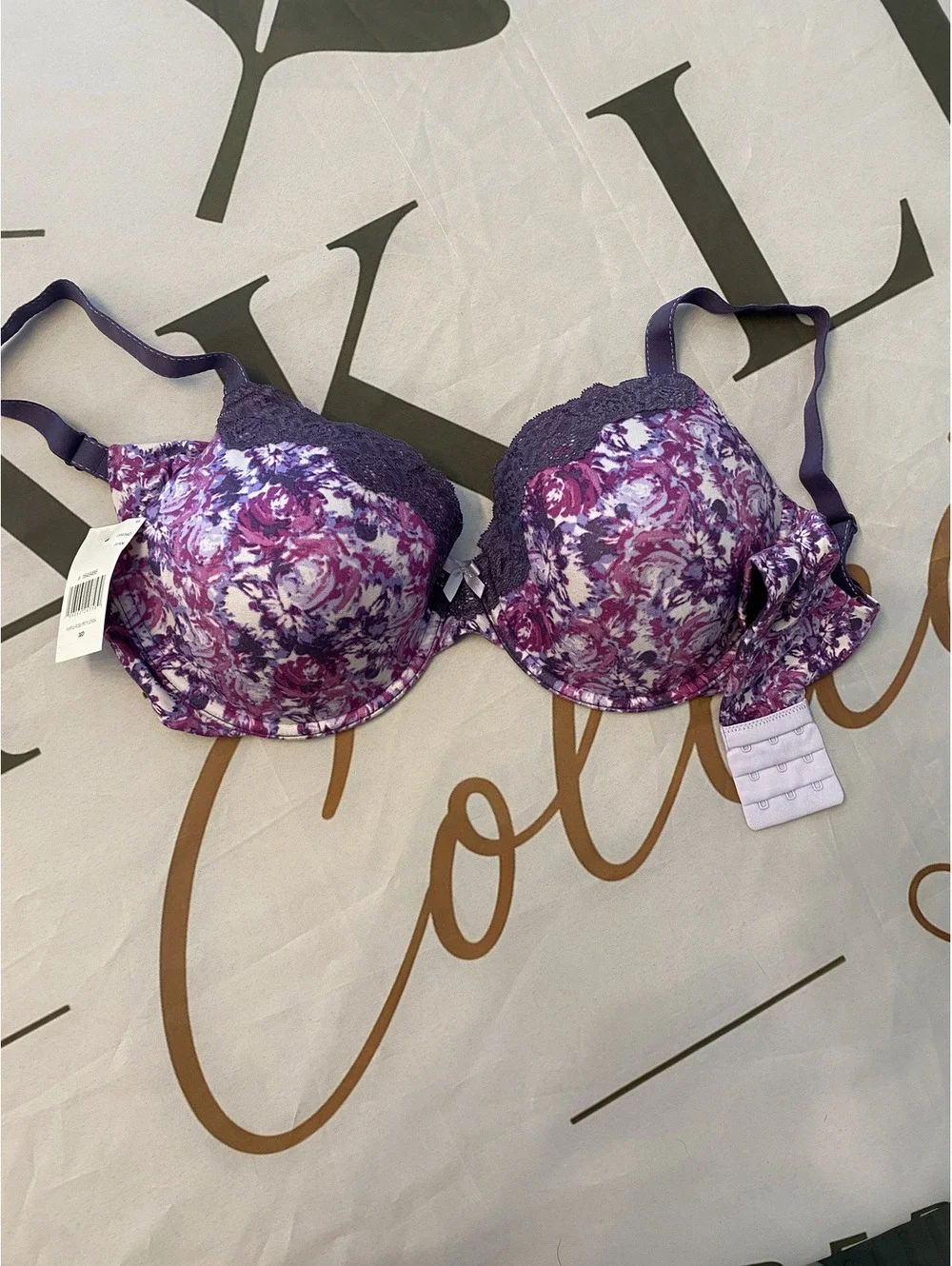 Purple Rose Floral Lace Trim Bra 38D